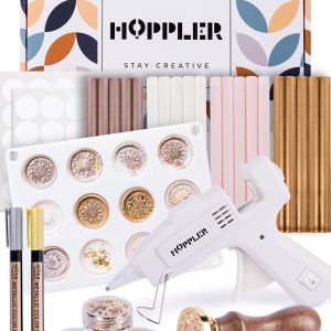Hoppler Premium Wax Seal Kit with Seal Gun, Wax Sticks, a Flower Stamp, 12 Cavity Silicone Mold, and Extra Additions to Make Seals Stand Out and Make Invitations in Bulk.
