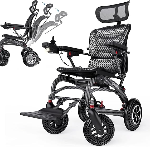 Lightweight Electric Wheelchair for Adults Foldable with Ergonomic, 145° Reclining Portable Motorized Wheelchair with 12AH Lithium Battery/400W Brushless Motors, Travel Power Wheel Chairs (12AH)