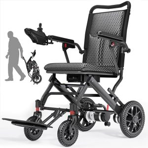 E10 Lightweight Electric Wheelchairs for Adults, 15/30 Miles Portable Motorized Wheelchair with 12AH Lithium Battery / 500W Motor, All Terrain Compact Power Wheelchair (Amp Hours, 24)